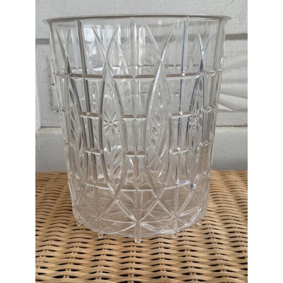 Vintage MCM Clear Lucite Acrylic Floral Waste Basket Trash Can - Picture 1 of 13
